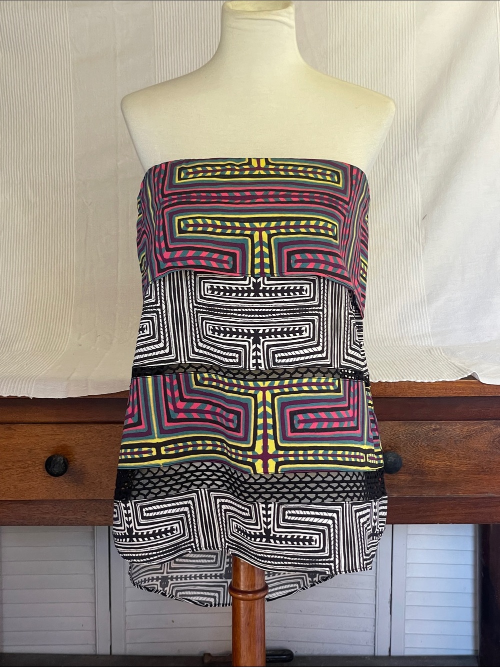 Strapless Geometric Print Tube Top - Artelier by Nicole Miller